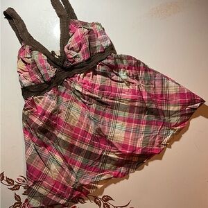 Aeropostale Pink and Brown Blouse with Sweetheart Neckline